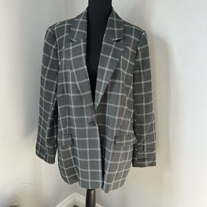 Melrose and Market Olive/Navy Checkered Plaid Blazer